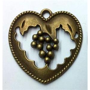 tibetan silver heart pendant non-nickel, bronze, approx 30x31mm