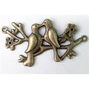 tibetan silver birds pendant non-nickel, bronze, approx 21x45mm