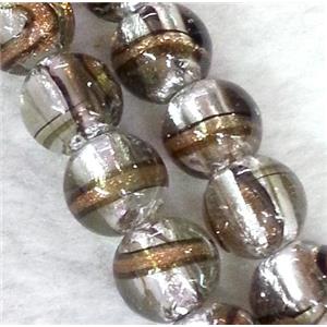 lampwork bead within silver foil and stripe, round, 12mm dia