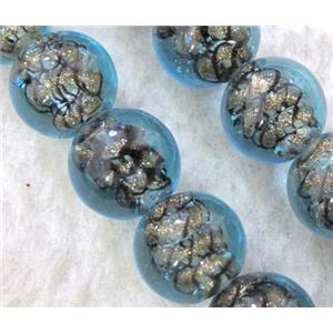 lampwork bead within silver goldsand and stripe, round, 12mm dia