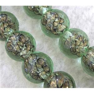 lampwork bead within silver goldsand and stripe, round, 12mm dia