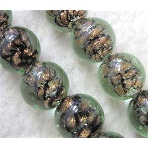 lampwork bead within silver goldsand and stripe, round, 12mm dia