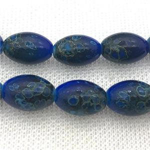 blue Lampwork Glass rice Beads with painted, approx 10x15mm, 25pcs per st