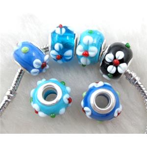 beads, lampwork glass, mixed color, 14mm dia, hole:5mm