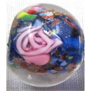 lampwork glass beads, flower, round, blue, 12mm dia, 33pcs per st