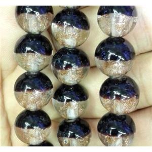 Lampwork glass bead within goldsand, round, double color, approx 12mm dia