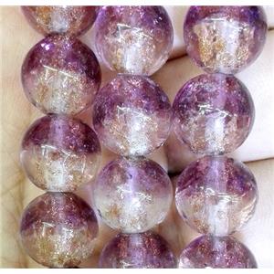 Lampwork glass bead within goldsand, round, double color, approx 12mm dia