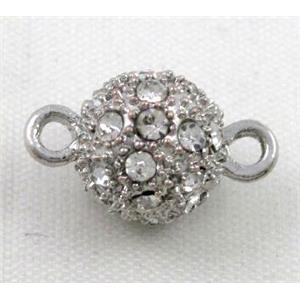 Magnetic alloy clasp paved rhinestone, approx 12mm dia