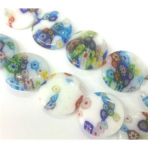 Millefiori glass bead, flat-round, mixed, 20mm dia, 20pcs per st