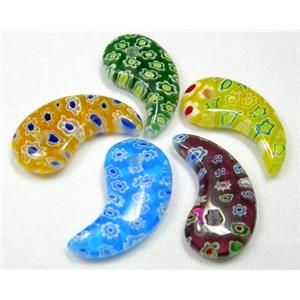 Millefiori glass horn pendant-multi flower&mixed, 24mm length