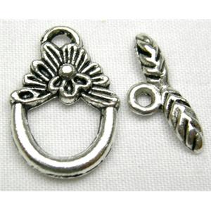 Tibetan Silver toggle clasps non-nickel, ring:12mm dia, stick:11mm length