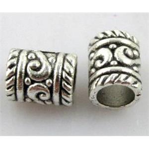 Tibetan Silver Beads Tube Non-Nickel, 7x9mm, 5mm hole