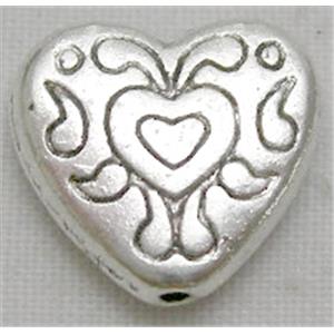 Tibetan Silver Heart beads, 10.5x11.5mm