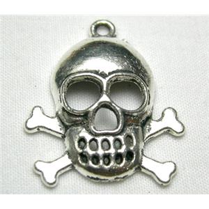 Skull Charms, Tibetan Silver Death-Head Pendant non-nickel, 22x26mm