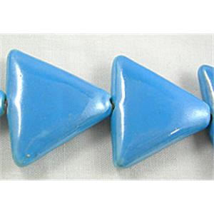 Triangle Painted Oriental Porcelain Beads, 22x25x7.5mm, 17 pcs per st