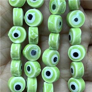 green Porcelain button beads, evil eye, electroplated, approx 8mm dia, 50pcs per st