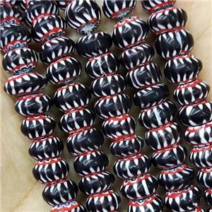 Nepal Style Black Lampwork Glass Rondelle Chevron Beads, approx 7-9mm