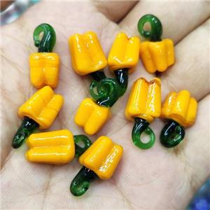 Yellow Lampwork Glass Capsicum Pendant, approx 9-20mm