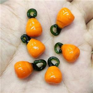 Orange Lampwork Glass Pumpkin Pendant, approx 10-18mm