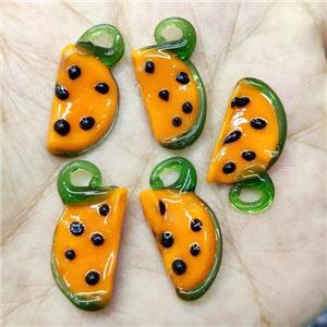 Orange Lampwork Glass Watermelon Pendant, approx 12-23mm