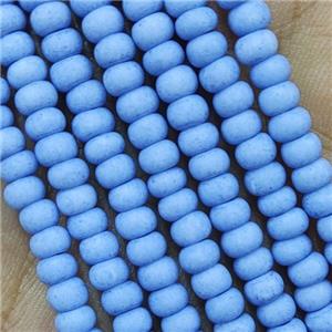 Blue Lampwork Glass Rondelle Beads Matte, approx 4mm