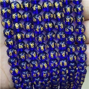 Blue Glass Beads Round Buddhist, approx 8mm dia