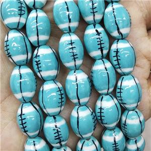 Green Porcelain Rugby Beads American Football Sport Rice, approx 12-15mm