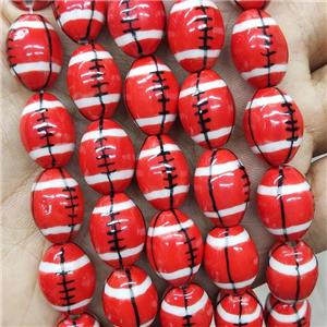 Red Porcelain Rugby Beads American Football Sport Rice, approx 12-15mm