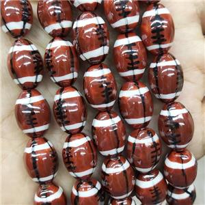 Brown Porcelain Rugby Beads American Football Sport Rice, approx 12-15mm