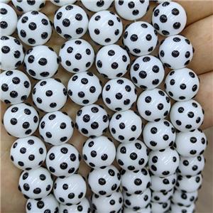 White Lampwork Glass Round Spot Dalmatian, approx 10mm