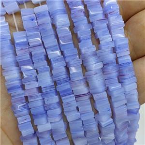 Blue Lampwork Glass Square Beads, approx 5.5mm