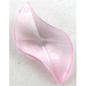 Acrylic pendant, leaf, transparent, pink, 16x25mm, approx 660pcs