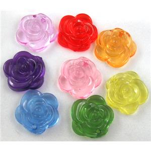 Acrylic pendant, rose-flower, transparent, mixed color, 20mm dia, approx 600pcs