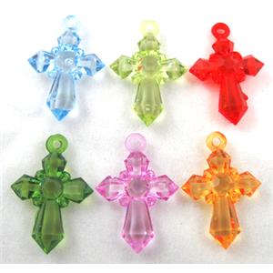 Acrylic pendant, cross, transparent, mixed color, 20x28mm, approx 1300pcs