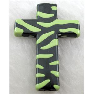 Zebra Resin Cross Beads Olive, 32x43mm, approx 125pcs