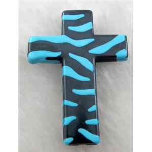 Zebra Resin Cross Beads Blue, 32x43mm, approx 125pcs