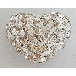 fimo bead with Czech rhinestone, heart, 10x12mm