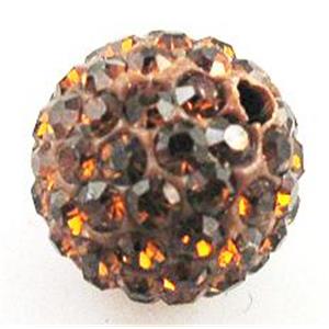 round Fimo Beads pave rhinestone, coffee, 10mm dia