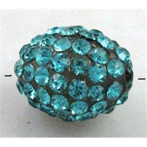 Resin bead pave rhinestone, oval, aqua, 10x12mm, 2mm hole