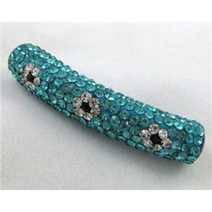 Fimo tube bead pave rhinestone, aqua, 10x47mm, approx 4.5mm hole