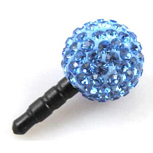 Earphone Jack Dust Cap Plug, fimo with mideast rhinestone, blue, 12mm dia, 24mm length