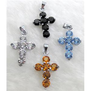 Rhinestone, Cross Pendant, mix color, 15x23mm