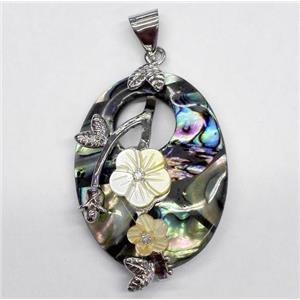 Paua Abalone shell pendant, oval, approx 30-40mm