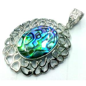 Paua Abalone shell pendant, oval, 34x40mm, inside:18x25mm