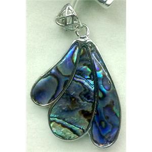 Paua Abalone shell pendant, scalewing, mixed, 30x38mm