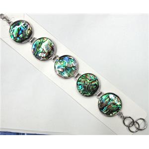 Paua Abalone shell bracelet, mxied, 27mm dia, approx 8 inch(20cm) length