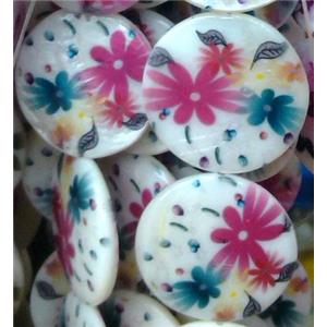 graphical Shell Beads, flat round, 20mm dia, 20pcs per st