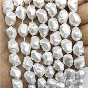 Baroque Style White Pearlized Shell Beads Freeform, approx 10-13mm