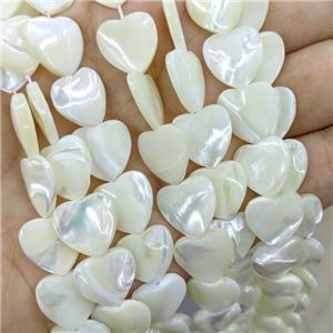 White MOP Shell Heart Beads, approx 14mm, 29pcs per st