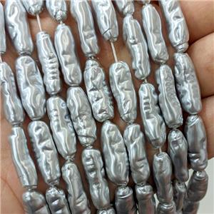 Baroque Style Pearlized Shell Stick Beads Silvergray, approx 7-22mm